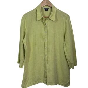 Linen Blend Green Button-Up Shirt